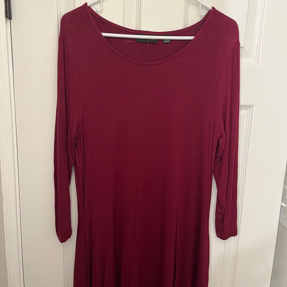 Nina Leonard Long Sleeve Midi Maroon Dress